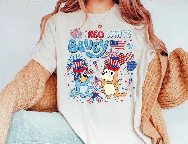 Retro Bluey 4th of July Shirt, Patriotic America for Independence Day Shirts, 4th of July Red White Blue Tee, Bluey...