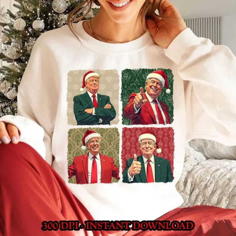 Retro Boho Trump Christmas Bow , Trump I'll Be Home for Christmas , Humorous Trump Christmas sweatshirt T-Shirts, Hoodie