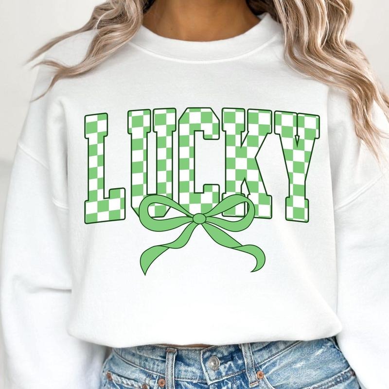 Retro Checkered Lucky St Patrick's Day Coquette shirt, St Patricks day sweatshirt, Lucky , St Patrick, St Pattys day ,...