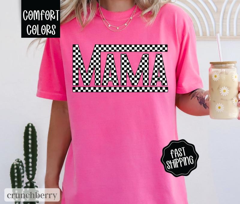 Retro Checkered Mama Shirt, Mother's Day Gift for Mom, Mom Shirt, Retro Mama Shirt, Comfort Colors Mama Tshirt Oversized...