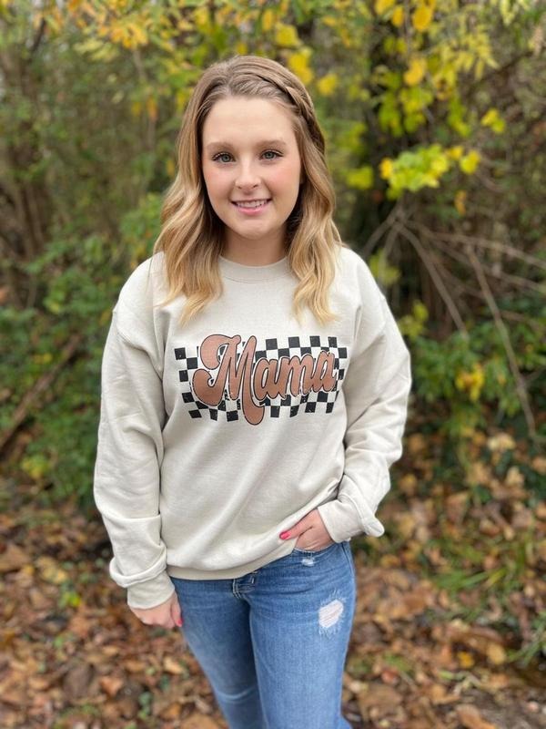 Retro Checkered Mama Sweashirt T-Shirts, Hoodie, Sweatshirt | HypeDripTees.com
