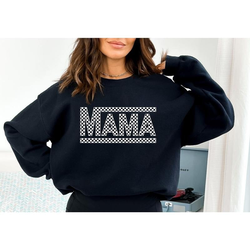 Retro Checkered Mama Sweatshirt, Varsity Mom Crewneck, Retro Mother's Day Shirt, Mom Checkered Sweatshirt, Retro Mama...