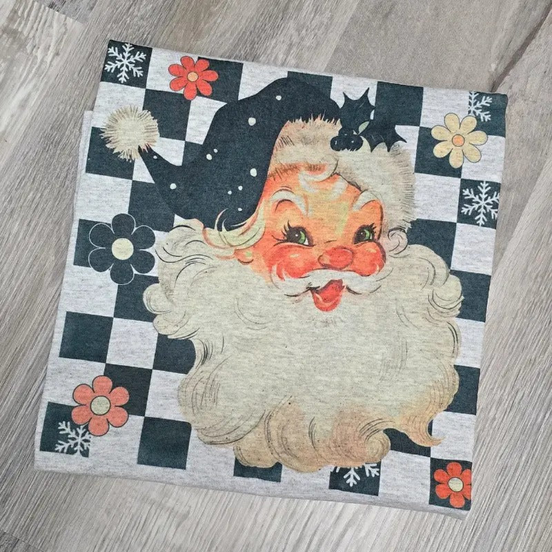 Retro Checkered Santa Graphic Tee or Sweatshirt Hoodie | HypeDripTees.com