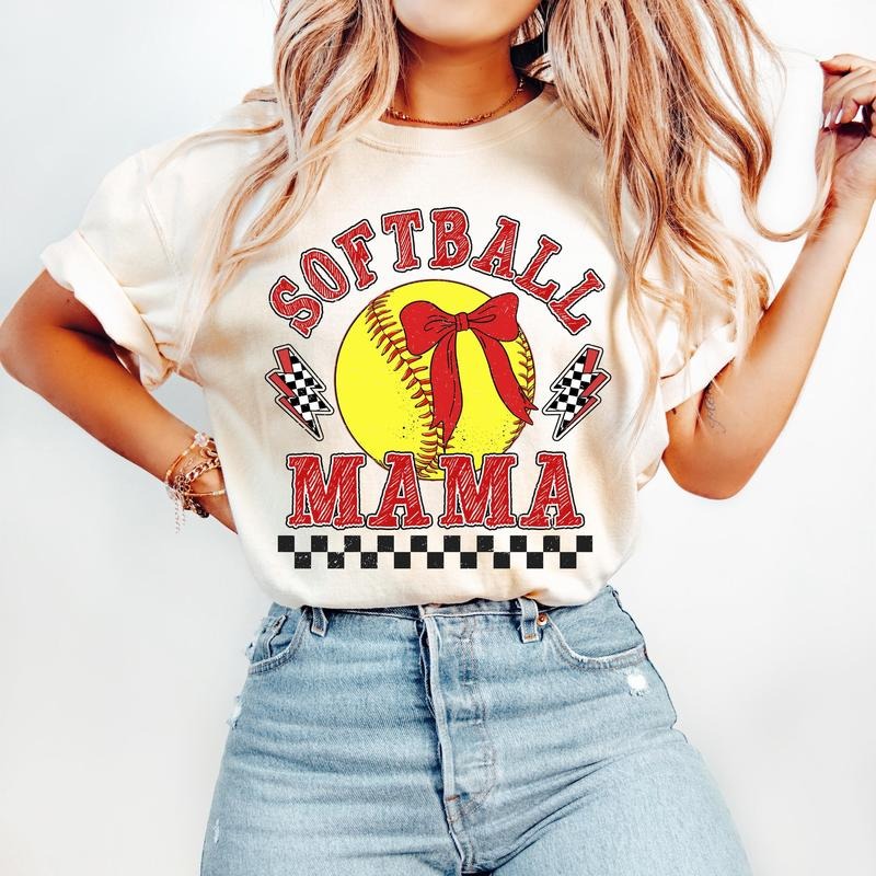 Retro Checkered Softball Mama Coquette T-Shirt, Game Day Softball T-Shirt, Softball Mom T-Shirt, Softball Coquette Shirt...