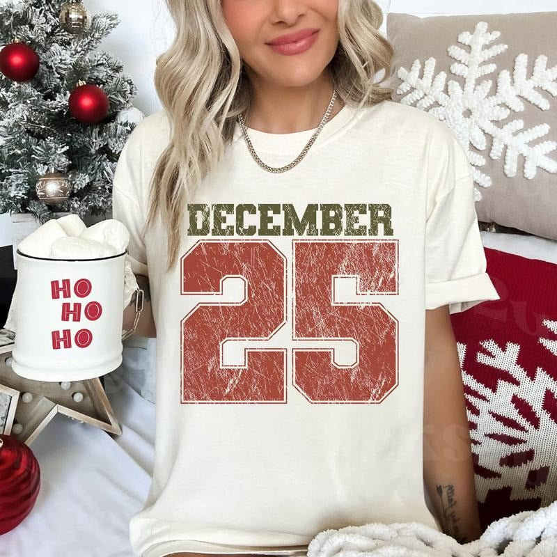 Retro Christmas Comfort Color Shirt, December 25 Shirt, Holiday Clothing, Womens Christmas Shirts, Christmas Comfort...