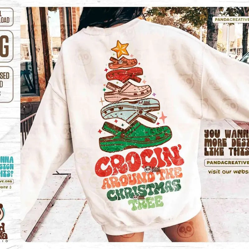 Retro Christmas Png Funny Holiday Shirt Sublimation Crockin' Around The Christmas Tree Vintage Winter Dtf Transfer...