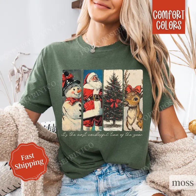 Retro Christmas Shirt Comfort Colors, Cute Xmas Tshirt, Women's Holiday Tee Hoodie, Sweatshirt | HypeDripTees.com