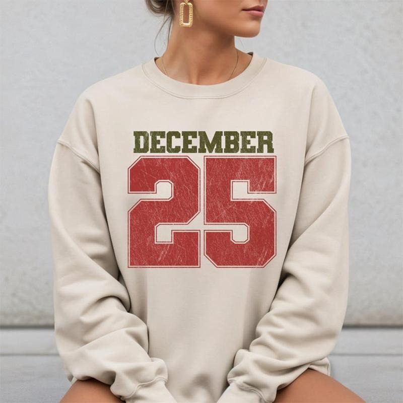 Retro Christmas Sweatshirt, December 25 Holiday Crewneck, Vintage Christmas Sweater, Cozy Winter Pullover, Womens...