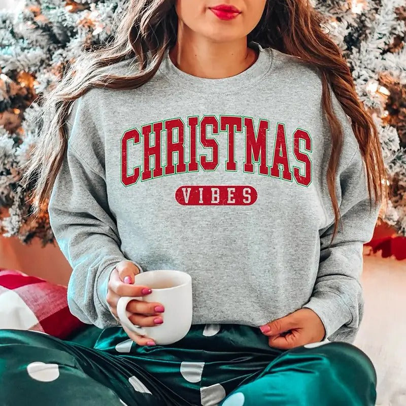 Retro Christmas Vibes Sweatshirt, Womens Christmas Shirt, Vintage Holiday Hoodie, Cute Christmas Sweatshirt, Retro...