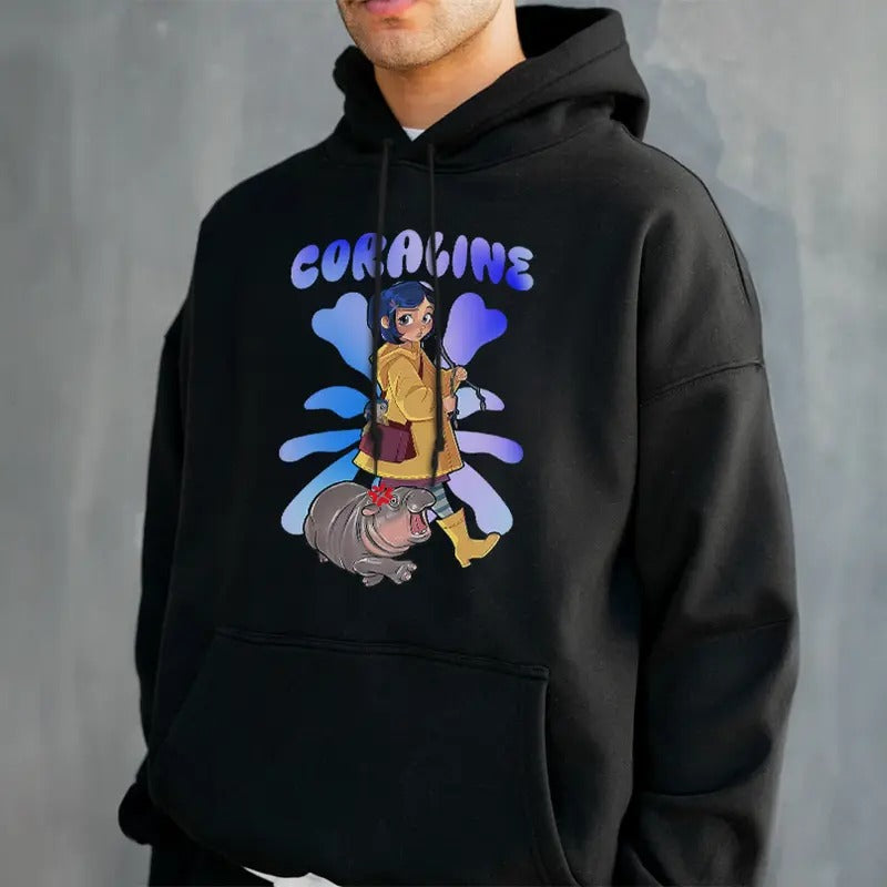 Retro Coraline Shirt, Coraline And Moo Deng Sweatshirt, Cute Moo Deng Hoodie, Funny T-Shirt, | HypeDripTees.com