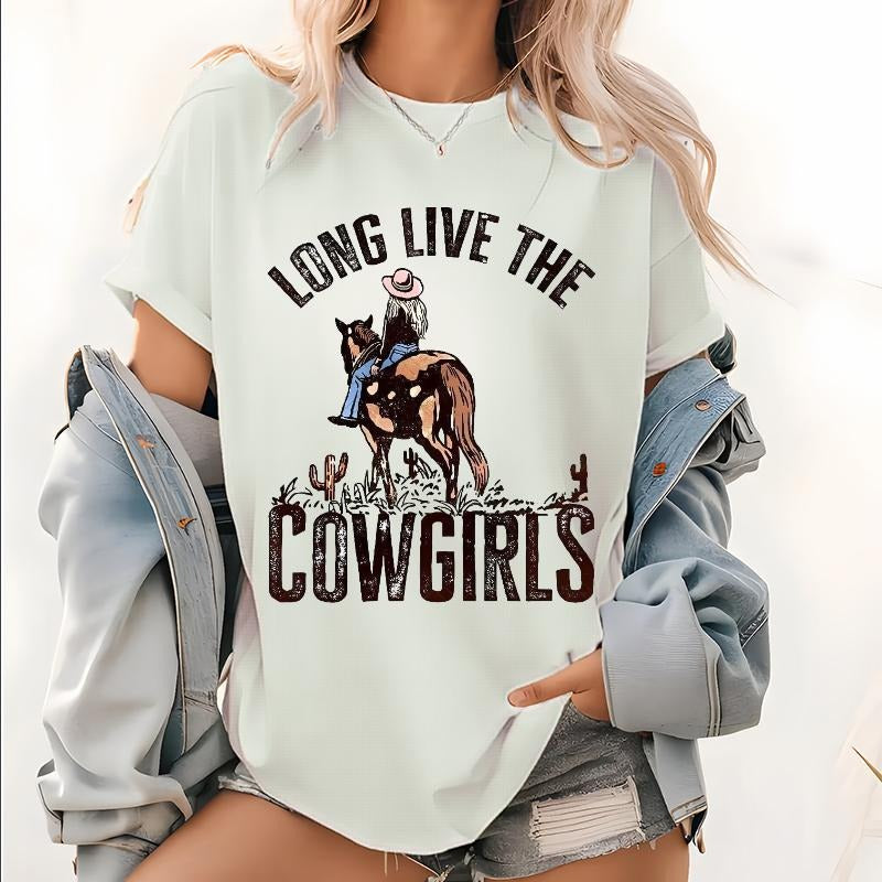 Retro Cowgirl Print T Shirt, Western Rodeo Graphic Tops, Western Girl Shirt, Country Girl Tee, Nashville Shirt, Western...