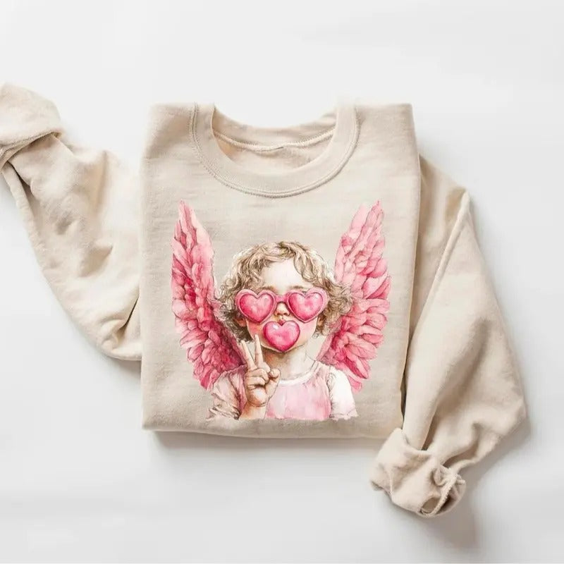 Retro Cupid Valentine's Day Sweatshirt, Cute Valentines Day Shirt, Funny College Sweatshirt, Love Crewneck Sweatshirt,...