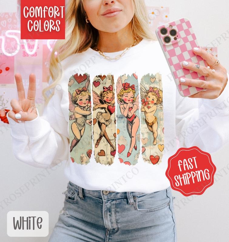 Retro Cupid Valentines Sweatshirt Comfort Colors, Valentine's Day Women's Crewneck, Vintage Valentine Women's Sweater...
