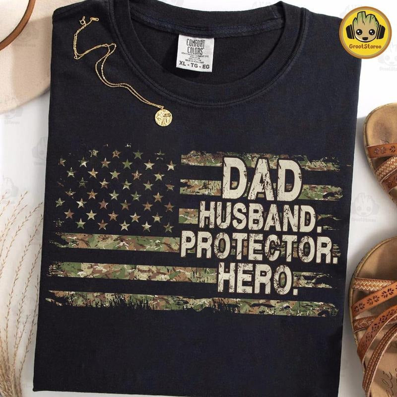 Retro Dad Husband Protector Hero Shirt, Camouflage Hunting Shirt , Best Dad Ever Shirt, Army Dad Shirt, Camo Dad Shirt,...