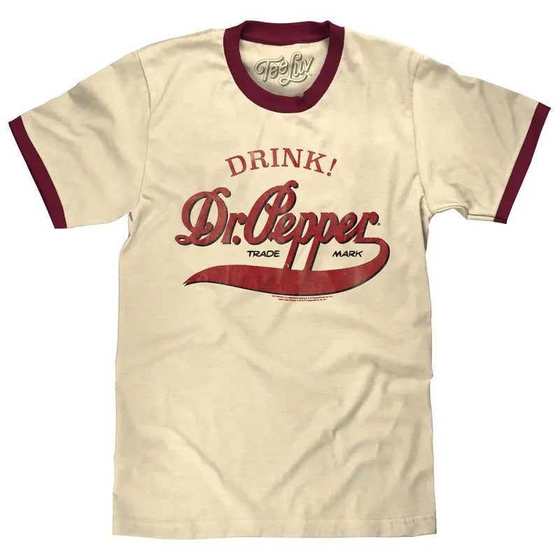 Retro Drink Dr. Pepper Ringer T-Shirt - Beige and Maroon graphic tee Hoodie, Sweatshirt | HypeDripTees.com