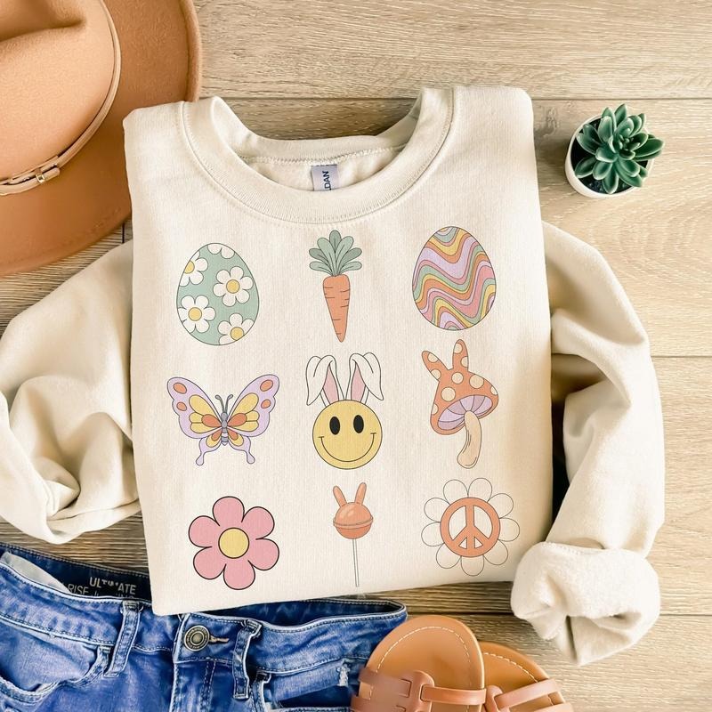 Retro Easter Sweatshirt, Groovy Easter Sweatshirt, Easter Sweatshirt S to 3XL T-Shirts, Hoodie | HypeDripTees.com