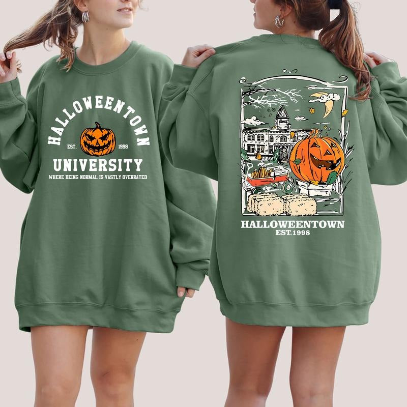 Retro Halloween Back and Front Sweatshirt, Vintage Halloween Crewneck Sweater, Halloween Women's Sweatshirt, Halloween...