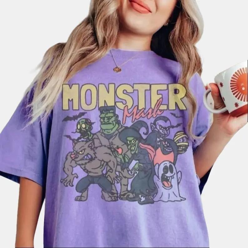 Retro Halloween Comfort Colors shirt with vintage ghost and monster mash design, perfect spooky fall tee for autumn...