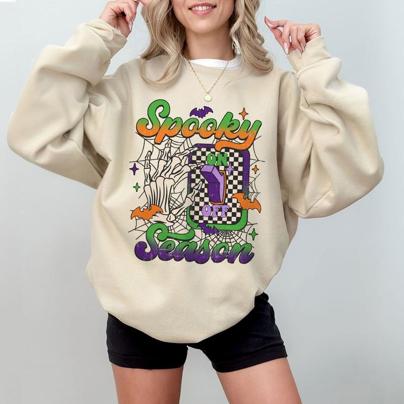 Retro Halloween Shirt for Women, Spooky Season Shirt, Gift For Halloween, Skeleton Fall Halloween Sweatshirt, Skeleton...
