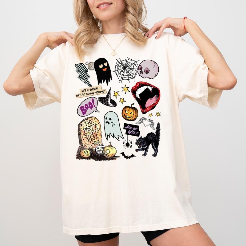 Retro Halloween Spooky Shirt Comfort Colors, Coquette Halloween Graphic Tee, Cutesy Ghost Unisex Shirt, Trendy Halloween...