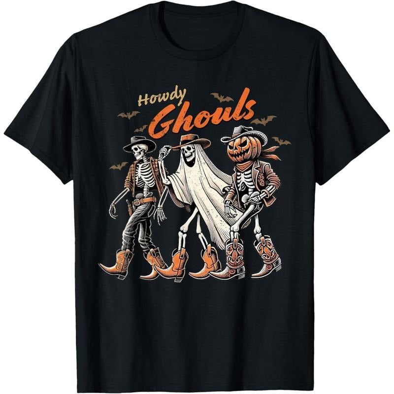 Retro Howdy Ghouls Skeleton Cowboy Western Rodeo Halloween T-Shirt made in usa Hoodie, Sweatshirt | HypeDripTees.com