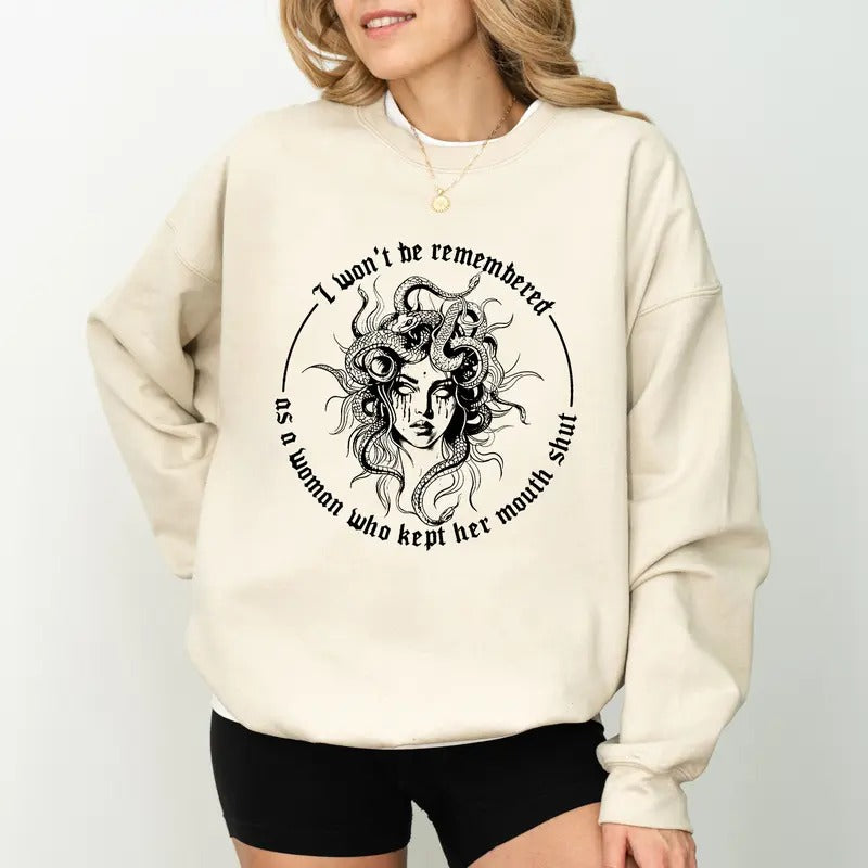 Retro I Won't Be Remembered As a Woman Who Kept Her Mouth Shut Sweatshirt, Girl Power Crewneck, Strong Mom Pullover,...