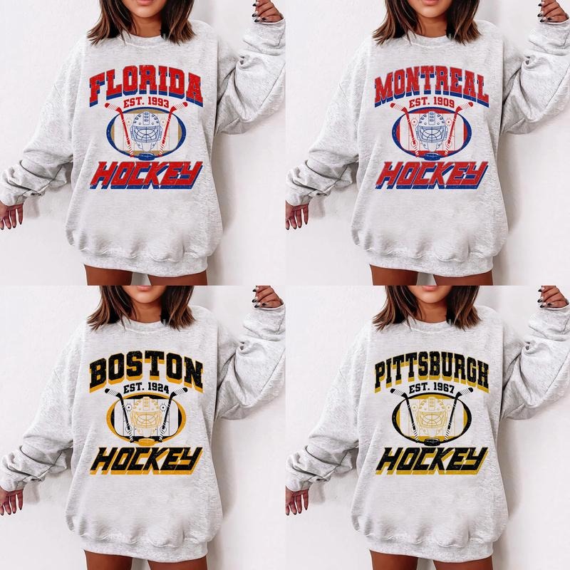 Retro Ice Hockey Sweatshirt, 90s Vintage All Team Hockey Ash Grey Sweatshirt, Crewneck Sweatshirt, Gift for Everyone,...