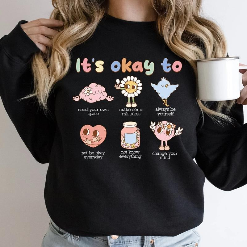 Retro It's Okay To Make Some Mistakes Sweatshirt, Hippie Motivational Sweater, Mental Health Matters Shirt, Special...