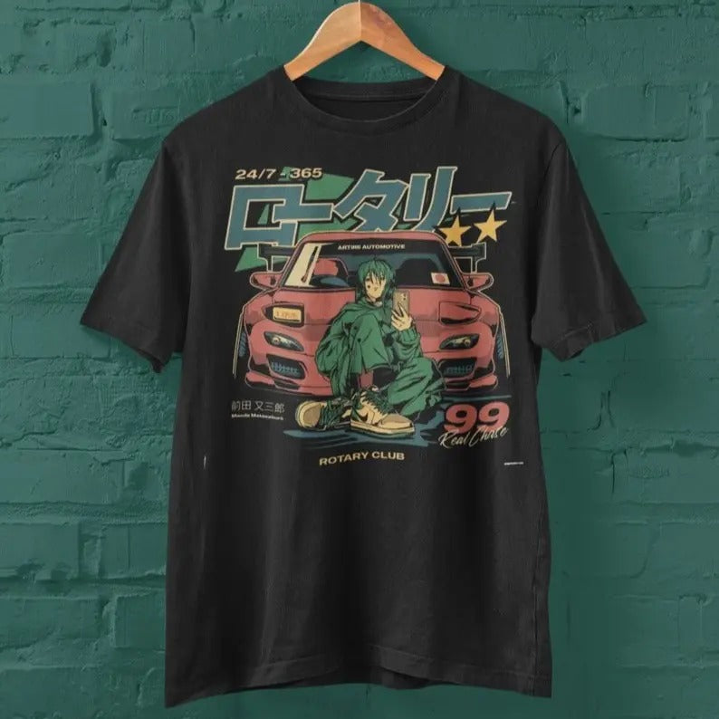 Retro Japanese Anime Car Graphic T-Shirt, 90s Style Vaporwave Aesthetic, Streetwear Anime Tee, JDM Car Culture Shirt,...