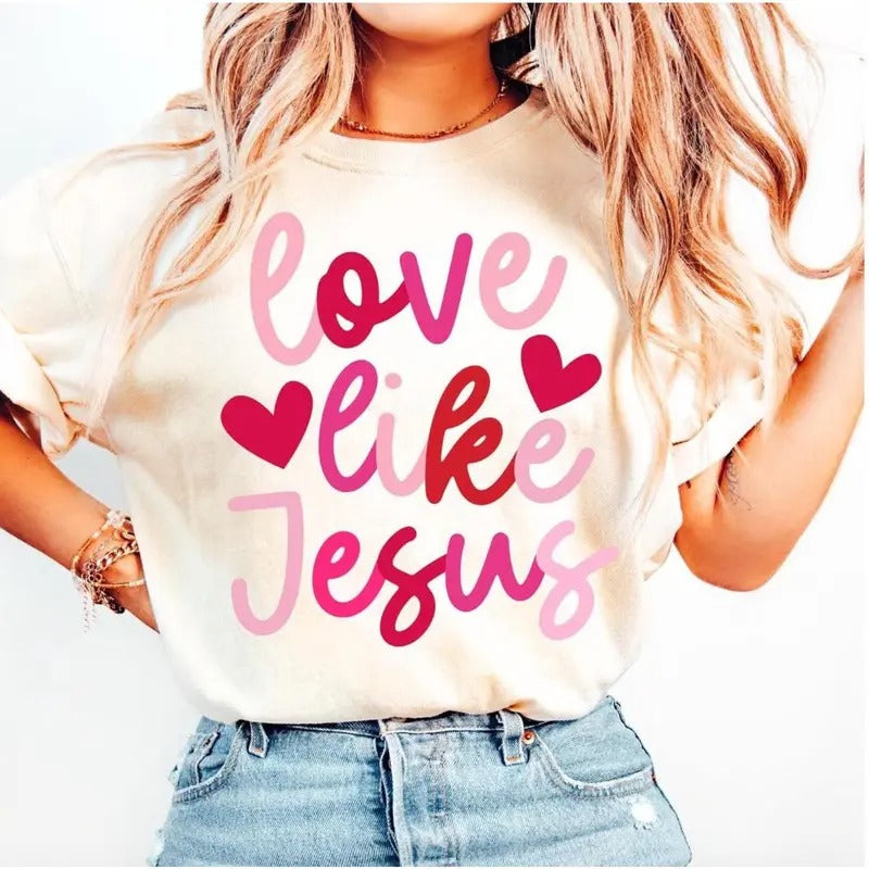 Retro Love like Jesus Coquette T-shirt, Coquette Heart Bow sweatshirt, Coquette Valentine, valentine, Valentine, Jesus...