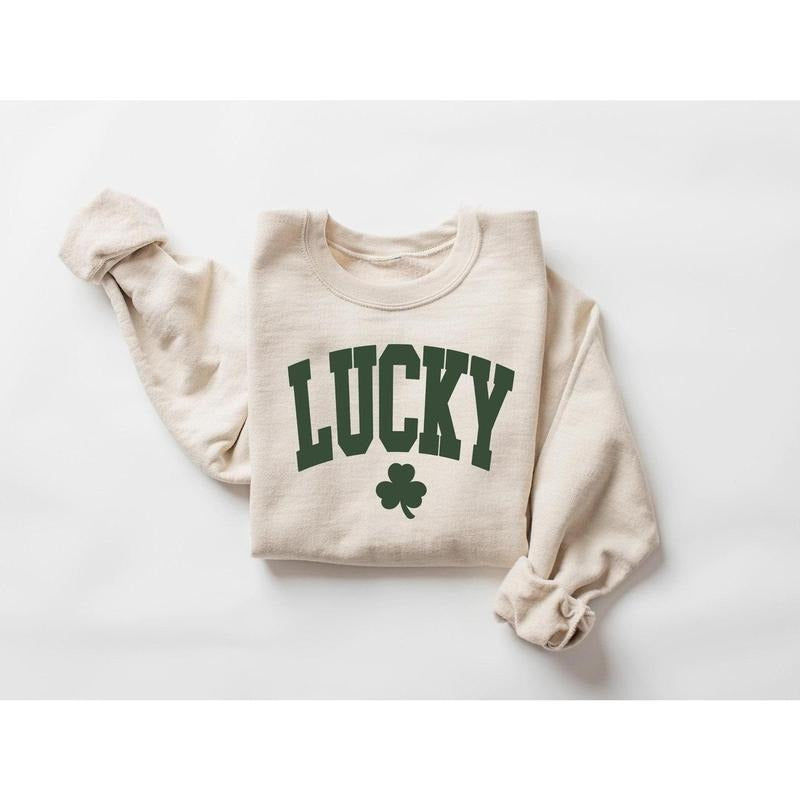 Retro Lucky Sweatshirt, Cute St Patricks Day Sweatshirt, Womens Shamrock Sweatshirt, Irish Shirt, Four Leaf Clover, St...