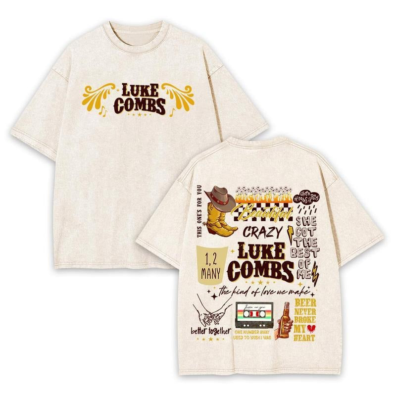 Retro Luke Beer Never Broke My Heart Tee, Combs Double Sides Front And Back Tshirt Retro Gift For Him Gift For Her Music...