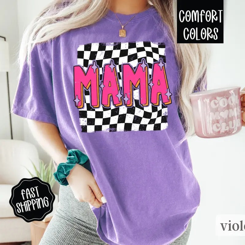 Retro Mama Checkered Shirt, Mother's Day Gift for Mom, Mom Shirt, Retro Mama Shirt, Comfort Colors Mama Tshirt Womenswear...