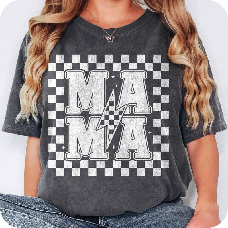 Retro Mama Checkered T-Shirt, Retro Mama T-Shirt, Mothers Day, Mama shirt design T-Shirt, Retro Mama Checker T-Shirt,...
