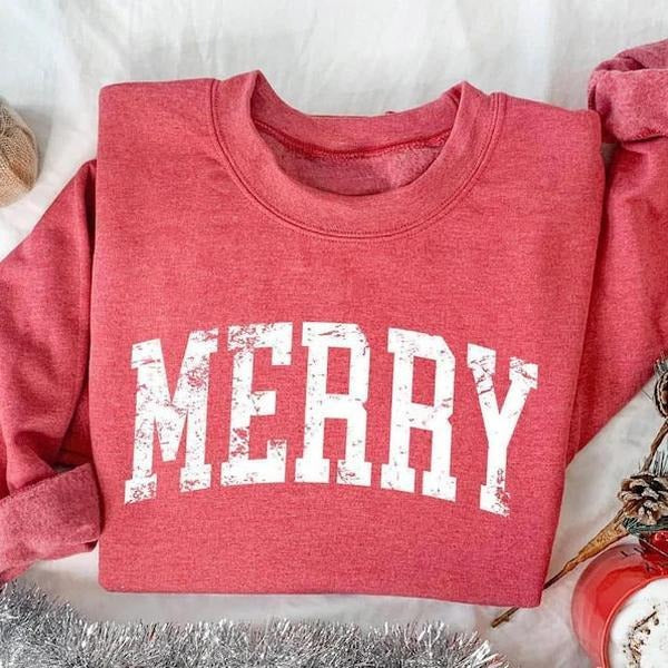 Retro Merry Sweatshirt, Merry Christmas Sweatshirt, Womens Christmas Shirt, Festive Holiday Sweater, Cute Christmas Gift,...