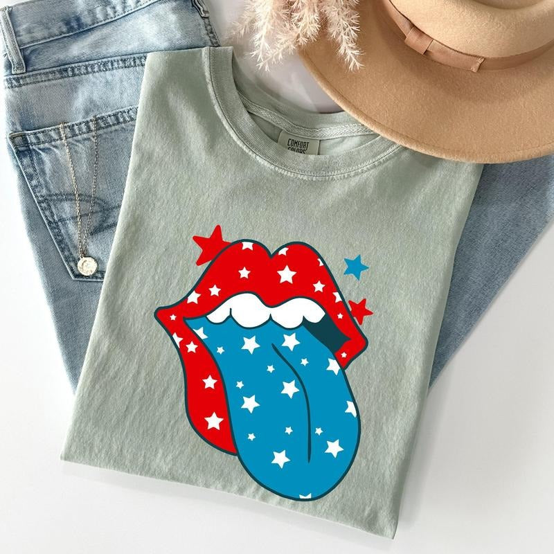 Retro Party In The USA, 4th of July Tongue Tshirt, Women's Crew Neck, Crewneck Hoodie, Sweatshirt | HypeDripTees.com
