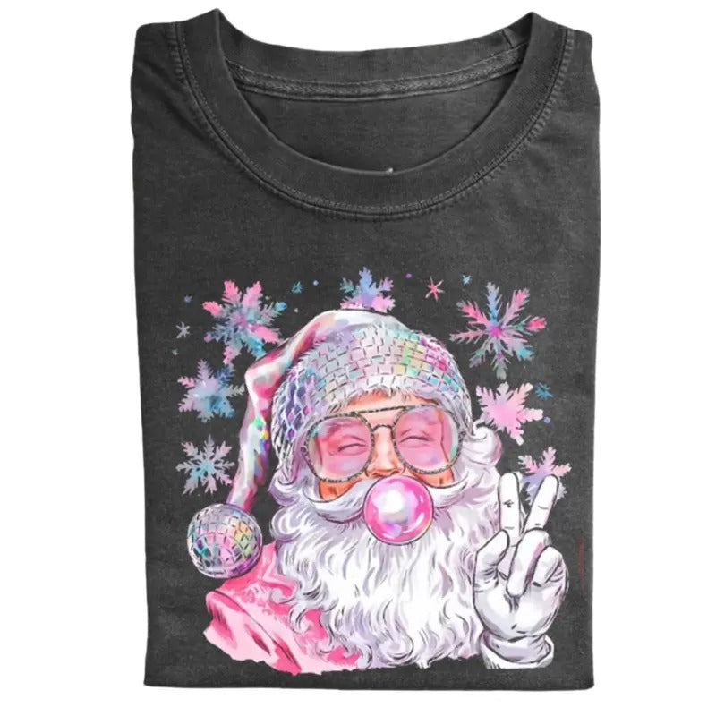 Retro Peace Bubble Blowing Santa T-shirt Womenswear Top Streetwear Tshirt Hoodie, Sweatshirt | HypeDripTees.com
