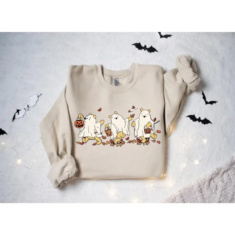 Retro Poohh Ghost Halloween Sweatshirt, Cute Halloween Sweatshirt, Spooky Season Sweater T-Shirts, Hoodie | HypeDripTees.com