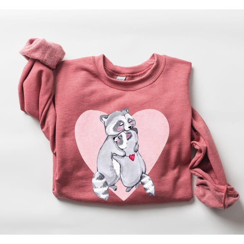 Retro Racoon Lovers Sweatshirt, Vintage Valentine's Day Sweatshirt, Crew Neck, Women's, Crewneck, Valentine's Day, Love,...