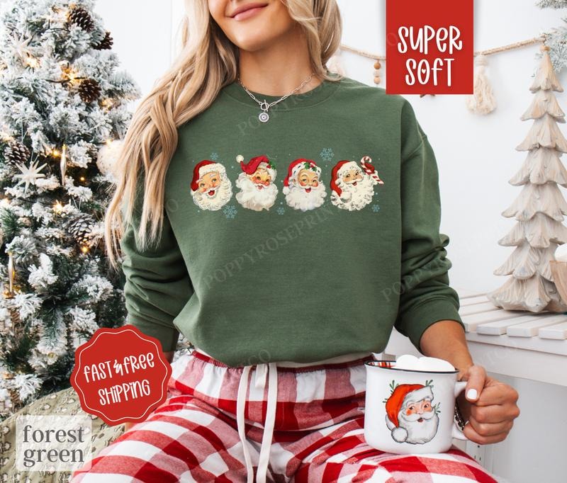 Retro Santa Sweatshirt, Coquette Christmas Sweater, Women's Holiday Crewneck T-Shirts, Hoodie | HypeDripTees.com