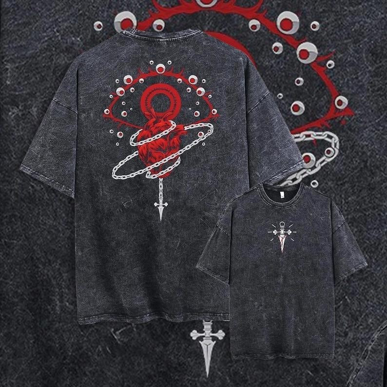 Retro Scarlet Eyes Hunter x Hunter Oversized Washed Tee, Unisex Mineral Washed Heavy Cotton T-shirt, Sweatshirt Hoodie...