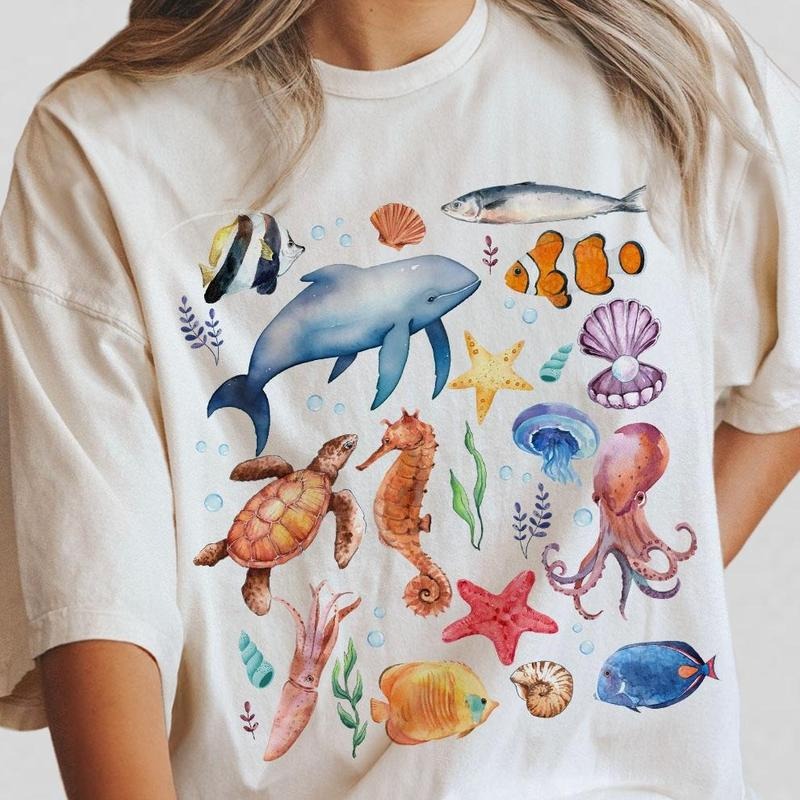 Retro Sea Animal Shirt, Sealife T-shirt, Gift For Nature, Ocean Animal Shirt, Ocean Shirt, Women Shirt For Sea Lover,...