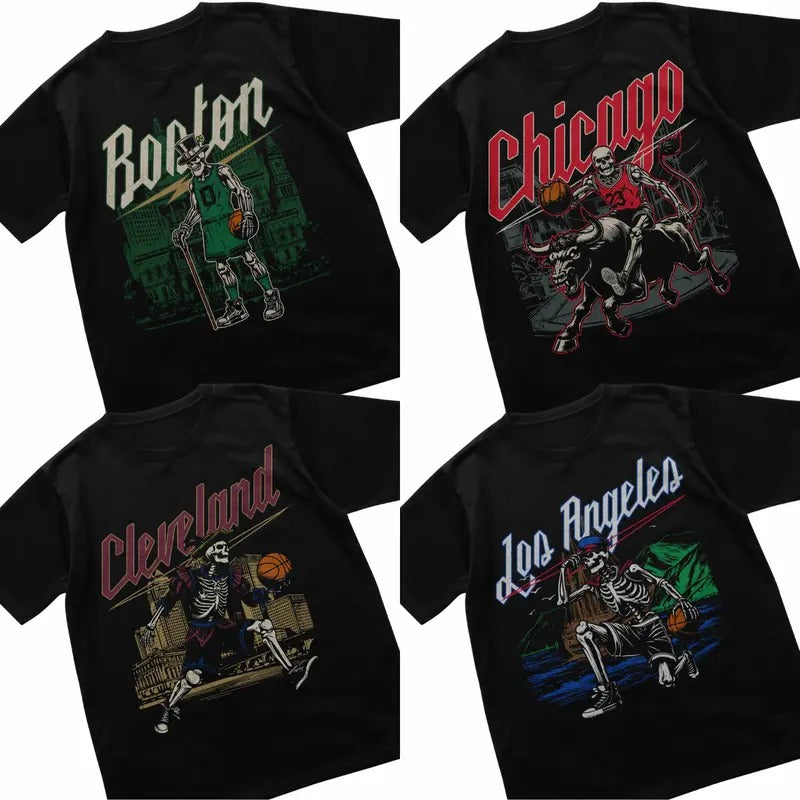 Retro Skeleton All Teams Basketball T-shirt, All Teams Basketball Black Soft Tee, Vintage Graphic Tees, Sport Graphic...