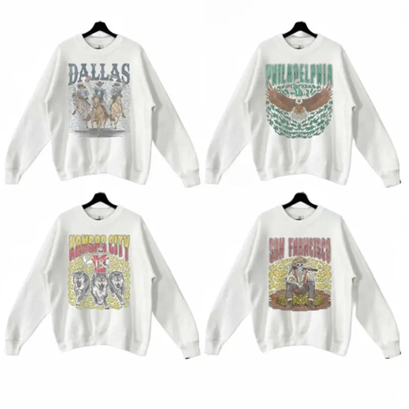 Retro Skeleton All Teams Football white Sweatshirt, Gildan Unisex Crewneck Sport Classic Sweatshirt, Vintage Graphic Tee,...