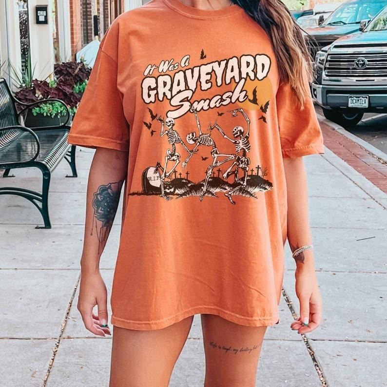 Retro Skeleton Halloween Comfort Colors Tshirt, Trendy Fall Tee, Spooky Season, Halloween Shirt, Funny Ghost Tee, Spooky...