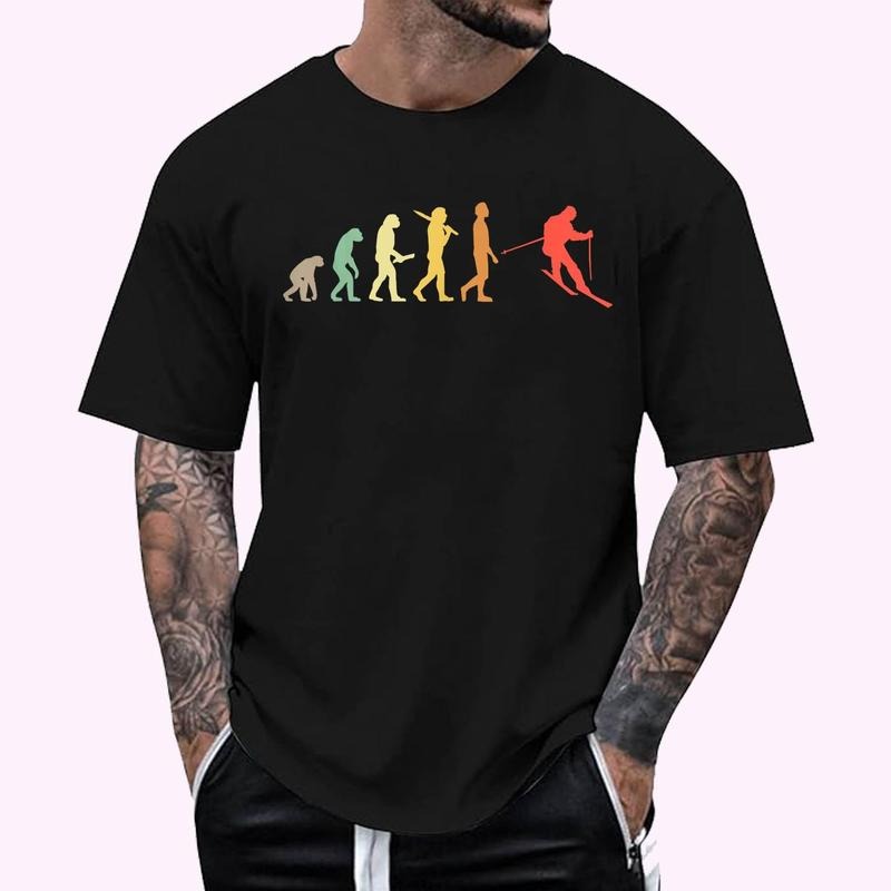Retro Skiing Evolution Gift For Skiers T-Shirt , Unisex Cotton 100%, Top Menswear Hoodie, Sweatshirt | HypeDripTees.com