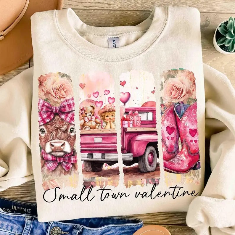 Retro Small Town Valentines  Sweatshir, Valentine's Day Sweatshirt  Crewneck T-Shirts, Hoodie | HypeDripTees.com