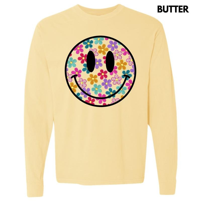 Retro Smiles & Flowers Long Sleeve Comfort Colors T-Shirt 'NLB' Hoodie, Sweatshirt | HypeDripTees.com