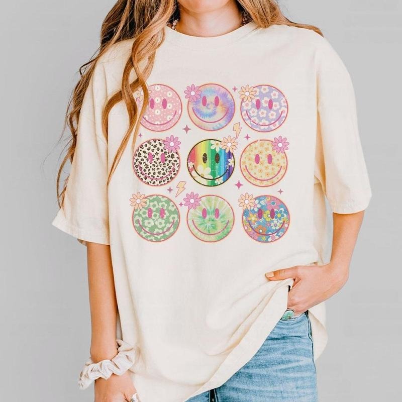 Retro Smiling Comfort Shirt, Be Kind Shirts For Women, Mental Health Shirt, Vintage Smiling Tee, Cute Shirts For Women,...