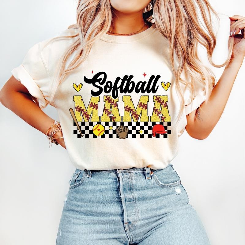 Retro Softball Mama T-Shirt, Softball T-Shirt, Sports T-Shirt, Softball Mom T-Shirt, Checkered Softball Hoodie, Sweatshirt